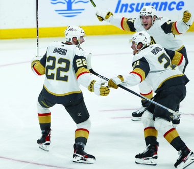 Michael Amadio scored at 3:40 into the second overtime, and the Golden Knights held off a third period rally from the Winnipeg Jets to win 5-4 in Game 3 at Canada Life Centre on Saturday.