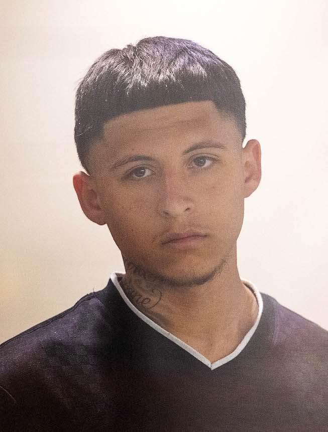 Jessie Rios, 18, stands during his initial appearance at the Regional Justice Center Wednesday, May 10, 2023. Rios is a suspect in the shooting of a campus security monitor outside Ed Von Tobel Middle School on Monday. STEVE MARCUS