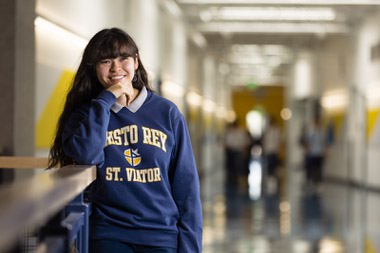Joyce Calimag, a senior who is a finalist for Citizen of the Year at the Sun Standout Awards, poses for a photo at Cristo Rey St. Viator College Preparatory High School in North Las Vegas Wednesday, May 17, 2023.