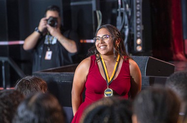 Leslie Maldonado Carrasco of Chaparral High School, heads to the stage to accept the Citizen of the Year award during the 2023 Sun Standout Awards at the South Point Showroom Monday, May 22, 2023.
