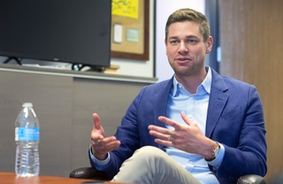 Scott Sadin, COO of U.S. Integrity, responds to a question during an interview at the companys offices in Henderson Thursday, May 25, 2023. The company identifies suspicious sports betting behavior by analyzing changes in betting data against a benchmark of normal betting activity.
