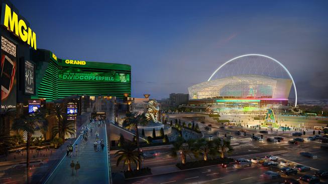 An artist's rendering of the proposed A's ballpark on the Tropicana casino site on the Las Vegas Strip.