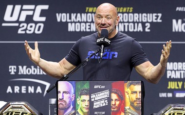 UFC president Dana White responds to a question during a news conference in this file photo from UFC 290 at T-Mobile Arena Thursday, July 6, 2023.