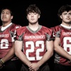 Members of the Desert Oasis High School football team are pictured during the Las Vegas Sun's high school football media day at the Red Rock Resort on July 20, 2023. They include, from left, James Mamiapili, Evan Lindemon and Tristan Pope.