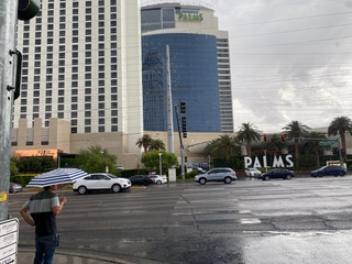 Rain pours down, wetting the streets around Palms Casino Resort on Friday, Aug. 18. Historic rain has been predicted for this weekend.