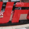 A UFC logo stands outside the arena, April 24, 2021, in Jacksonville, Fla.
