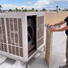 Steven Lewis, general manager for the a/c company Ambient Edge, showing their own evaporative cooling unit at their shop in Henderson, Nevada. Thursday, September 14, 2023. Brian Ramos
