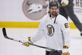 Vegas Golden Knights right wing Mark Stone (61) attends training camp at City National Arena Friday, Sept. 22, 2023.