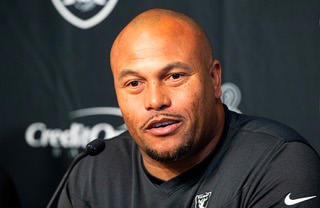 Las Vegas Raiders interim head coach Antonio Pierce speaks with reporters during a news conference at the Raiders Headquarters/Intermountain Performance Center Wednesday, Nov. 1, 2023, in Henderson.