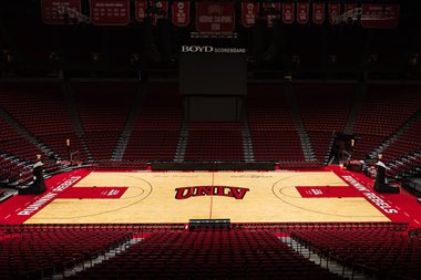 The Thomas & Mack Center will feature a new floor for the 2023-24 UNLV basketball season. The university shared this image on social media Saturday, Nov. 4, 2023.