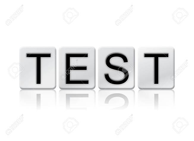 The word "Test" written in tile letters isolated on a white background.