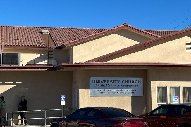 University Church located across the street from the UNLV campus, offered help and water to students seeking shelter during the active shooter on Wednesday, December 6, 2023.