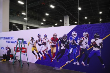 The Super Bowl Experience presented by Toyota is shown during set up at the Mandalay Bay convention center Friday, Feb. 2, 2024. 