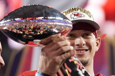 Kansas City Chiefs quarterback Patrick Mahomes holds the Vince Lombardi Trophy after the NFL Super Bowl 58 football game against the San Francisco 49ers on Sunday, Feb. 11, 2024, in Las Vegas. The Chiefs won 25-22.