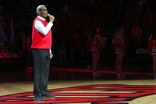World Boxing Hall of Fame referee and Thomas & Mack Center usher Robert Byrd sings ‚ÄúLift Every Voice and Sing‚Äù in honor of Black History Month before an NCAA basketball game between the UNLV and UNR at the Thomas & Mack Center Saturday, Feb. 17, 2024.