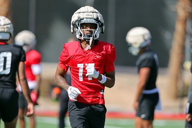 UNLV wide receiver Ricky White III runs during the first day of Spring football practice at the Fertitta Football Complex at UNLV Saturday, March 2, 2024.