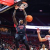 UNLV forward Kalib Boone (10) dunks between San Jose State forwards Diogo Seixas (23) and Trey Anderson (15) during the first half of an NCAA basketball game at the Thomas & Mack Center Saturday, March 2, 2024.