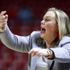 UNLV Lady Rebels head coach Lindy La Rocque  calls out to players in the second half of an NCAA women’s semifinal game during the Mountain West Championships against the Colorado State Rams at the Thomas & Mack Center Tuesday, March 12, 2024.