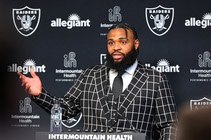 Christian Wilkins, a 6-4, 310-pound defensive tackle, responds to a question during a news conference at the Intermountain Health Performance Center/Raiders Headquarters in Henderson Thursday, ...