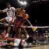Iowa State forward Hason Ward (24) beats Houston center Cedric Lath (2) to a rebound during the second half of an NCAA college basketball game in the championship of the Big 12 Conference tournament, Saturday, March 16, 2024, in Kansas City, Mo. Iowa State won 69-41. 
