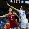UNLV Lady Rebels guard Kiara Jackson (3) shoots against Creighton Bluejays forward Emma Ronsiek (31) during the first half of a first-round college basketball game in the women’s NCAA Tournament Saturday, March 23, 2024, in Los Angeles.