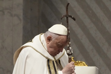 Pope Francis celebrates the Holy Chrism Mass in St. Peter's Basilica at The Vatican, Thursday, March 28, 2024.