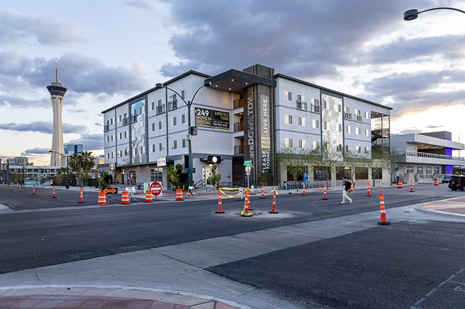 An exterior view of shareDOWNTOWN @ Arts District, apartments from Cherry Development at Colorado Avenue and  Avenue and Casino Center Boulevard in the Arts District, Monday, April 1, 2024.