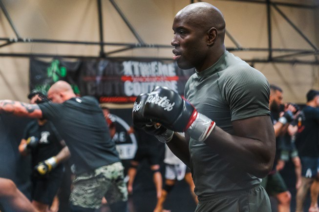 Sadibou Sy seen training at Xtreme Couture in Las Vegas Monday, April 8, 2024. Now a Light Heavyweight, Sy is scheduled to start the 2024 season against Josh Silveira at The Theatre at Virgin Hotels on April 12.