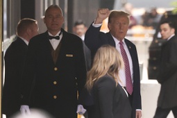 Former president Donald Trump leaves Trump Tower on his way to Manhattan criminal court, Friday, April 19, 2024, in New York. Jury selection in the hush money trial of former President Donald Trump is set to resume after a frenetic day that eventually saw all 12 jurors sworn in along with one alternate juror. 


