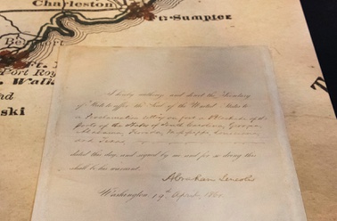 This photo provided by the Abraham Lincoln Presidential Library and Museum shows a document signed by President Lincoln in April 1861 ordering the blockade of southern United States ports after the Confederate attack on Fort Sumter started the Civil War.