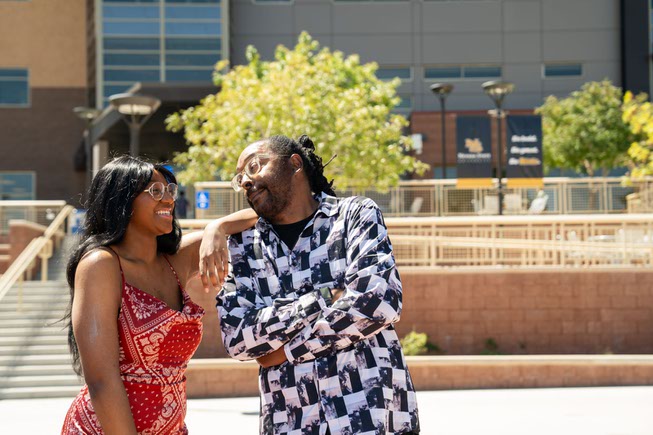 Father and daughter duo shared one class and will be graduating together this Saturday, May 4th at Nevada State University. Trinity Kirkland, 22, majoring in English with a minor in creative writing, graduating Summa Cum Laude and Daryl Kirkland, 54, majoring in communications and graduating Magna Cum Laude in Henderson, Nevada on May 1, 2024.