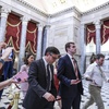 House Speaker Mike Johnson walks in the U.S. Capitol in Washington after the House voted to pass the bipartisan Antisemitism Awareness Act on May 1, 2024. Speaker Mike Johnson and other Republican leaders have sought to capitalize on the unrest to further drive a wedge between Democrats. 