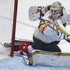 Vegas Golden Knights goaltender Adin Hill eyes the puck on a scoring shot by Dallas Stars center Radek Faksa during the third period in Game 7 of an NHL hockey Stanley Cup first-round playoff series, Sunday, May 5, 2024, in Dallas. 