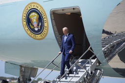 President Joe Biden arrives at Milwaukee Mitchell International Airport, Wednesday, May 8, 2024, in Milwaukee.