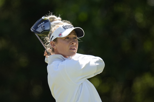 Nelly Korda watches her shot during the final round of the Chevron Championship LPGA golf tournament Sunday, April 21, 2024, at The Club at Carlton Woods in The Woodlands, Texas. Following two weeks off, Nelly Korda will be going for a record-setting sixth straight win in the Cognizant Founders Cup at the Upper Montclair Country Club. 


