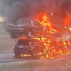 A truck caught fire along Interstate 15 in Primm the morning of May, 30, 2024, according to the Clark County Fire Department.