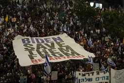 People protest against Israeli Prime Minister Benjamin Netanyahu's government and call for the release of hostages held in the Gaza Strip by the Hamas militant group in Tel Aviv, Israel, Saturday, June 1, 2024.