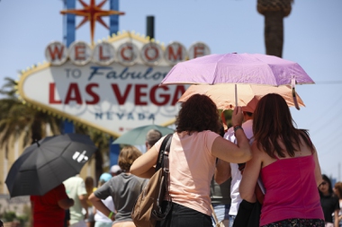 Meteorologist Julie Phillipson of the NWS Las Vegas office said afternoon highs across the Las Vegas Valley will climb into the lower 100s and beyond, with the most intense heat concentrated Tuesday and Wednesday