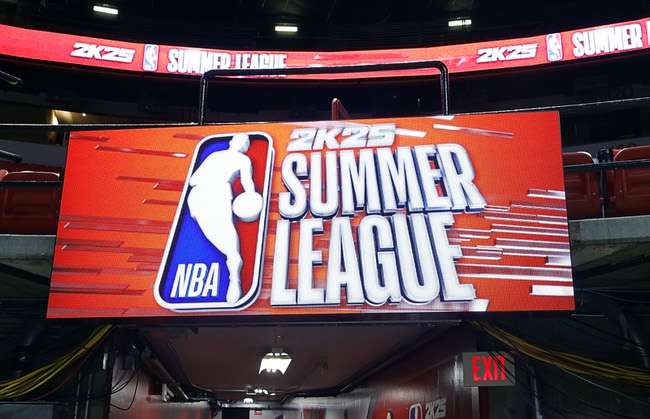 Signage is shown during preparations for NBA 2K25 Summer League (Las Vegas) at the Thomas & Mack Center Thursday, July 11, 2024. NBA Summer League starts Friday, July 12 and runs though July 22. NBA 2K25 video game, scheduled to be released in September, is the title sponsor for the event.