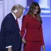 Republican presidential candidate former President Donald Trump is joined on stage by former first lady Melania Trump at the Republican National Convention Thursday, July 18, 2024, in Milwaukee. 


