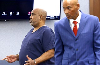 Duane “Keffe D” Davis speaks during a hearing to reconsider his bond Tuesday, July 23, 2024, at the Regional Justice Center in Las Vegas. Davis is being charged with orchestrating the 1996 slaying of hip-hop icon Tupac Shakur. On the right is his attorney Carl Arnold.