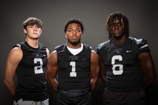 Members of the Palo Verde High School football team are pictured during the Las Vegas Sun's high school football media day at the Red Rock Resort on July 23, 2024. They include, from left, Slade Koch, Bryant Johnson and Alex Green.