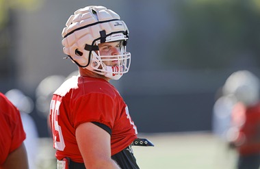 UNLV offensive lineman Anton Ambuehl (75) is shown during practice at the Fertitta Football Complex at UNLV Thursday, Aug. 15, 2024.