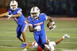 Bishop Gorman wide receiver Greg Toler (8) starts on a touchdown run after a reception against Kahuku (Hawaii) High School during the second half of a football game at Bishop Gorman’s Fertitta Field Friday, Aug. 16, 2024, in Las Vegas.