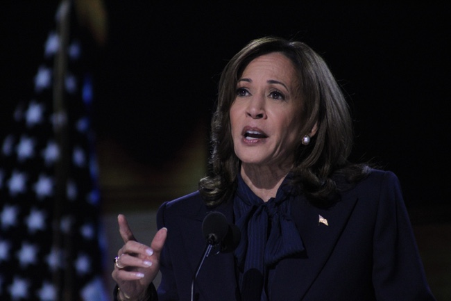 Vice President Kamala Harris, the Democratic nominee for President of the United States, speaks during the Democratic National Convention in Chicago on Aug. 22. Harris touched on her upbringing and family background before delving into the policy plans for her future presidency.