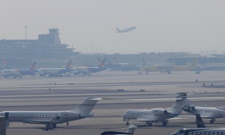 Smoke from California wildfires obscures the view of Harry Reid International Airport Wednesday, Sept. 11, 2024.