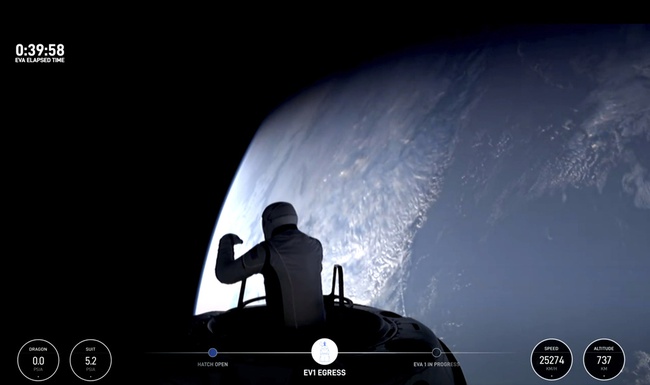 This image made from a SpaceX video shows the start of the first private spacewalk led by tech billionaire Jared Isaacman Thursday Sept. 12, 2024. 