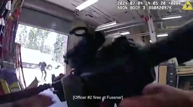 This image made from a video taken from an unidentified Yellowstone National Park ranger's body-worn camera and provided by the National Park Service shows Samson Lucas Bariah Fussner shortly after he opened fire at an entrance to a Yellowstone National Park employee dining room and was killed when rangers shot back, July 4, 2024, in Canyon Village, Wyo. 


