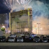 Fireworks explode from the Tropicana’s Paradise Tower before the Paradise and Club towers are imploded Wednesday, Oct. 9, 2024. The casino was imploded to make space for a baseball stadium for the Athletics.