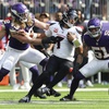 Minnesota Vikings linebacker Andrew Van Ginkel (43) stops Houston Texans quarterback C.J. Stroud (7) during the first half of an NFL football game Sunday, Sept. 22, 2024 in Minneapolis.